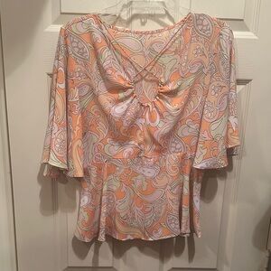 Women's Paisley Print Top - Pink and Orange